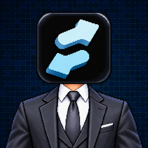 EMPLOYEE main coin pixel art mascot in a navy suit
